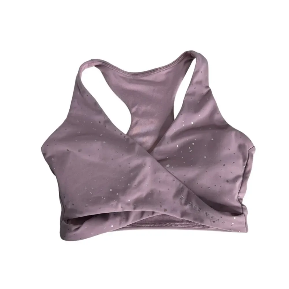 Ryderwear Cross Front Silver‎ Speckled Sports Bra with Pads Women's Size Small